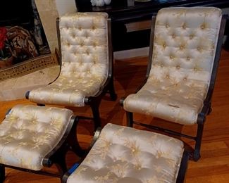Vintage Slipper Chairs with matching Foot Stools