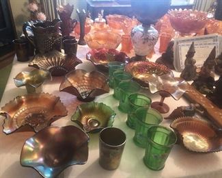 Several Tables of Carnival Glass