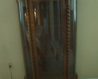 Oak china cabinet w curved glass