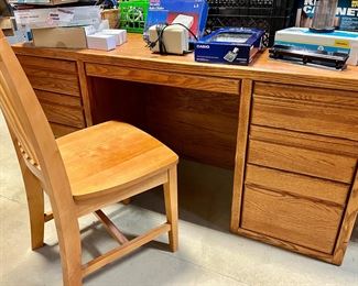 Big oak desk. Solid wood chair. 