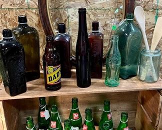 Antique bottles and frame. 