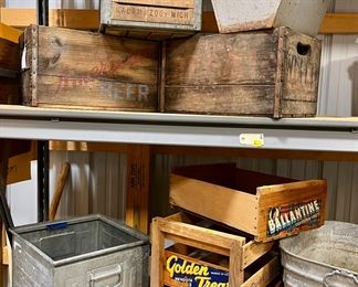 A sample of vintage beer, fruit, and milk crates