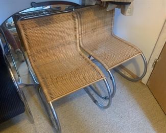 Mies Van Der Rohe Woven Cane Cantilever Chairs