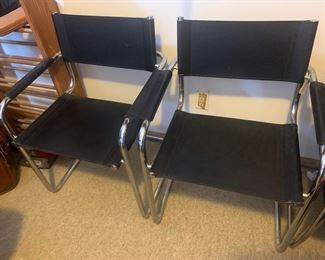 Chrome Black Tube Arm Chairs