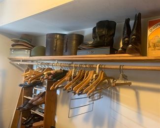 Straw Hats, Leather Boxes, Vintage Military Helmet, Cowboy Boots, Wooden Hangers