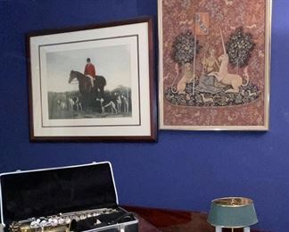 Large Framed Charles Barnett Esquire Equestrian Print, Framed Woven Tapestry The Lady and a Unicorn French