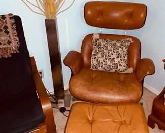 Herman Miller Style Leather Chair and Footstool