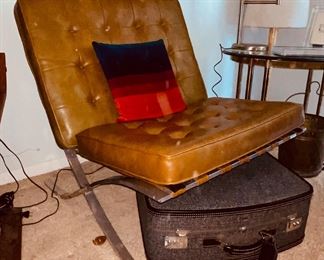 Barcelona Leather and Chrome Chairs, Vintage Suitcase