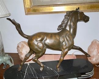 Bronze and Marble Art Deco Galloping Horse Signed