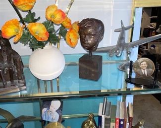 Cast Bronze Childs Head on Stone Base