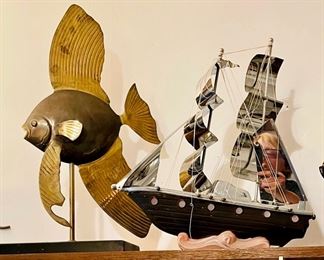 Vintage Bella Home Mid-century brass angel fish, Light Up Sail Boat