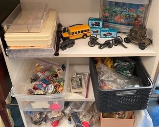 Vintage Toy Cars Matchbox, Hotwheels, Tootsie, Vintage Plastic Playsets, Bag Fulls of Sewing Items