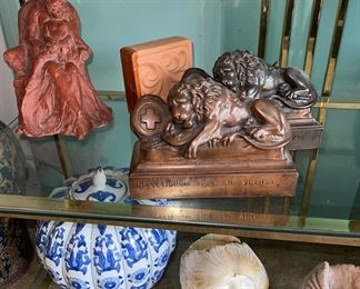 Vintage pair Lion of Lucerne bookends,
Jennings Bros bronze finish