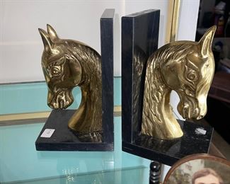 Brass and Stone Horse Bookends