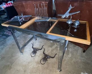 1970’s Chrome and Glass with expandable Sides Serving Dining Table Station