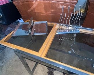 Cast iron Longhorn Door Knockers, Manning Bowman Co Meridien Stainless Mid Century Modern Folding Tray,