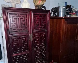 Asian Lattice Panel Door Tea Cabinet, Asian Plant or Pot Stands