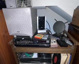 RCA Sound Systems, Rolling Vintage Record Player Stand, Records,