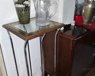Chrome, Glass, & Wood lamp Stand