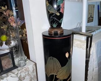 Black Lacquer Bird Asian Lamps (2)