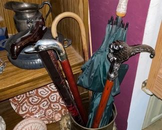 Vintage Canes (Duck, Dragon, Lion with Dagger) Brass Umbrella Stand