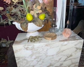 vintage Square Cube Marble Coffee Table or Can be used as entry table as shown, Tall Vases Long Stem Rose, Marble Coasters, Marble Ashtray, Marble Vases
