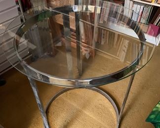 Round Glass and Chrome Side Table