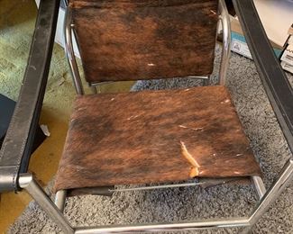 Le Corbusier Mid Century Cowhide and Chrome Lounge Chair will Need Some Repairs