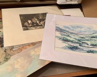 Watercolors, Etchings, Prints Unframed