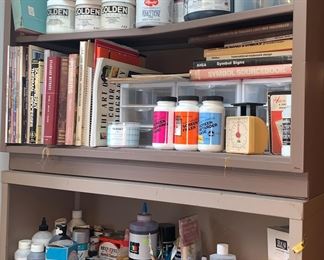 Jars of Gesso & Ground, Acrylic and Others, Pastels, Books, Storage, Metal Shelves