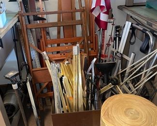 Easels, Aluminum Framing, Round Stool, Drafting Rulers, Industrial Lighting, Flags, Tripods and More