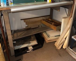 Industrial Drafting Table, Lots of Watercolor and Art Drawing Paper
