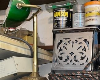 Brass and Green Glass Desk Lamp, Antique Toaster