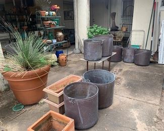 Large Copper Pots with Brass Handles, Clay Pots