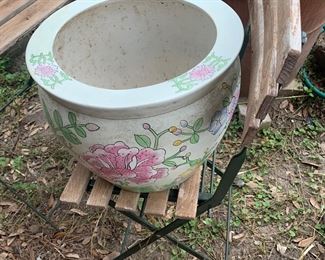 Fold Up Table and Chair, Porcelain Planter