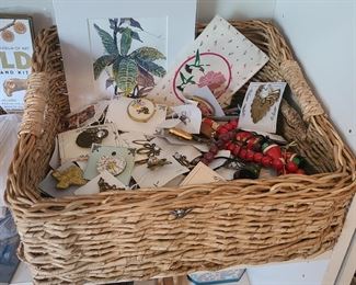 Basket of Costume Pins and Earrings