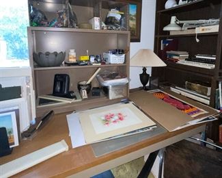 Metal and Chrome Office Desk, Steel Book Shelves and Cubbies