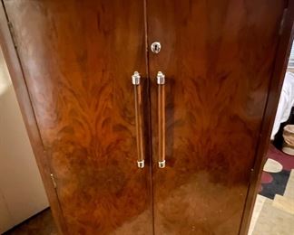 Deco Style Burl Walnut Cabinet Dresser