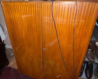 Magic Desk 1950’s mahogany and blonde wood Hide a Desk Cabinet
