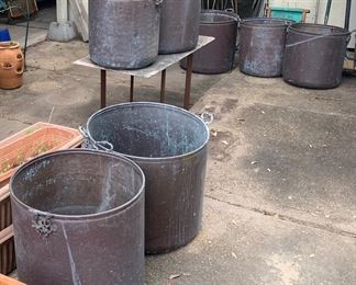 Huge Copper Pots with Brass Handles