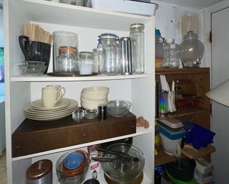 White Shelf, Brown Shelf, More Kitchen Stuff, Glass Storage Jars, Bowl Sets, Tupperware