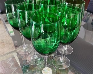 Forest Green Clear Stem Wine Goblets