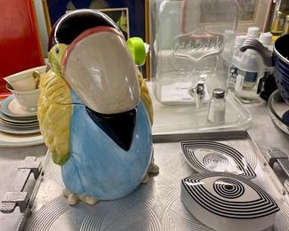 tropical Bird Cookie Dish, Aluminum Tray, Lemonade Glass Dispenser