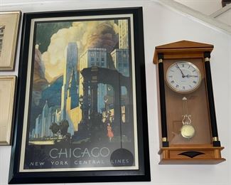 Large Framed Chicago Poster, Wall Clock