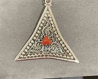 Coral triangle shape 925 sterling silver pendant