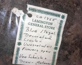 Antique 1865 "Van Schoick + Dunn" Matawan, NJ Cobalt Blue 1 1/2 Crockware Jug W/ Flowers & Handle