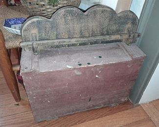 Antique Wooden Storage Box & Cloud Towel Holder