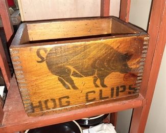 Antique Hog Clips Wooden Box