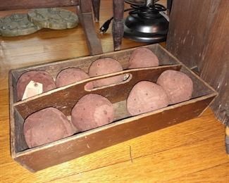 Antique Wooden Handled Tray W/ Faux Fruit