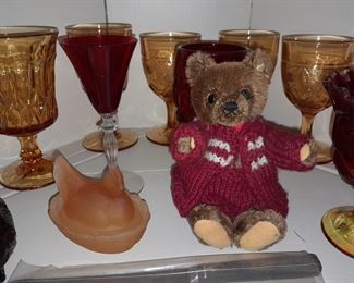 Assorted Antique Colored Glassware, Goblets, & Figurines